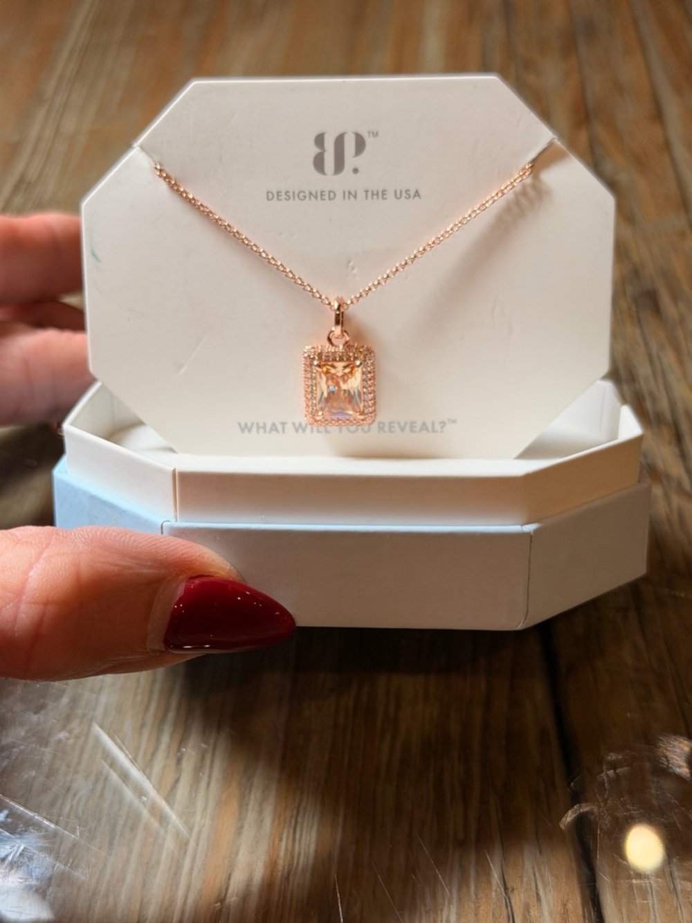 Bomb Party! Rose Gold Square Crystal Pendant Necklace - Picture 2 of 5